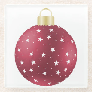POSAVASOS DE VIDRIO NAVIDADES ORNAMENTO ROJO Y BLANCO