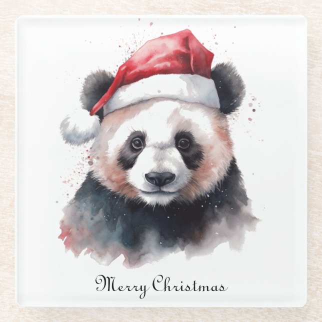 Posavasos De Vidrio Navidades Panda, personalizable (Anverso)