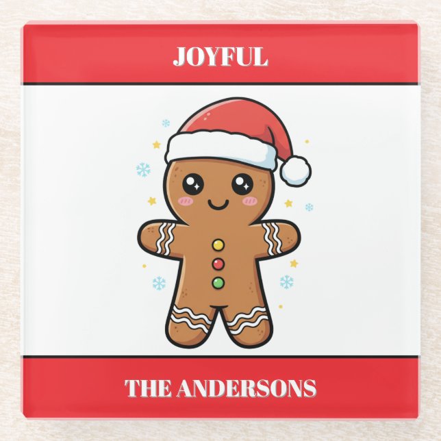 Posavasos De Vidrio Navidades Personalizados de Cute Gingerbread Man (Anverso)