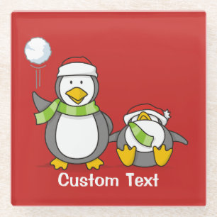 Posavasos De Vidrio Navidades Pingüinos Snowballing