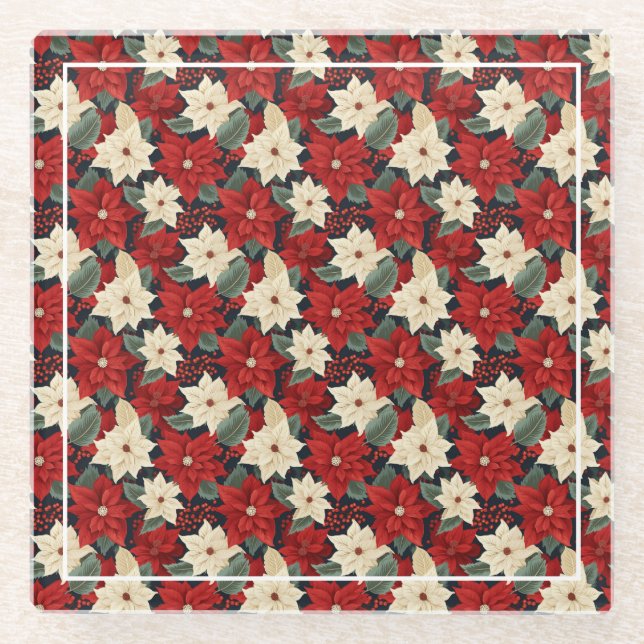 Posavasos De Vidrio Navidades Poinsettia (Anverso)