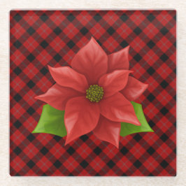 Posavasos De Vidrio Navidades Poinsettia Glass Coaster