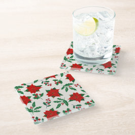 Posavasos De Vidrio Navidades Poinsettia & Holly Floral Coaster