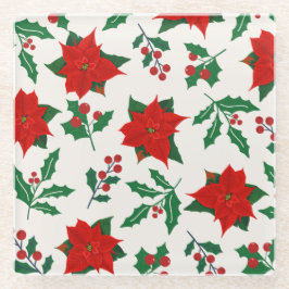 Posavasos De Vidrio Navidades Poinsettia & Holly Floral Coaster