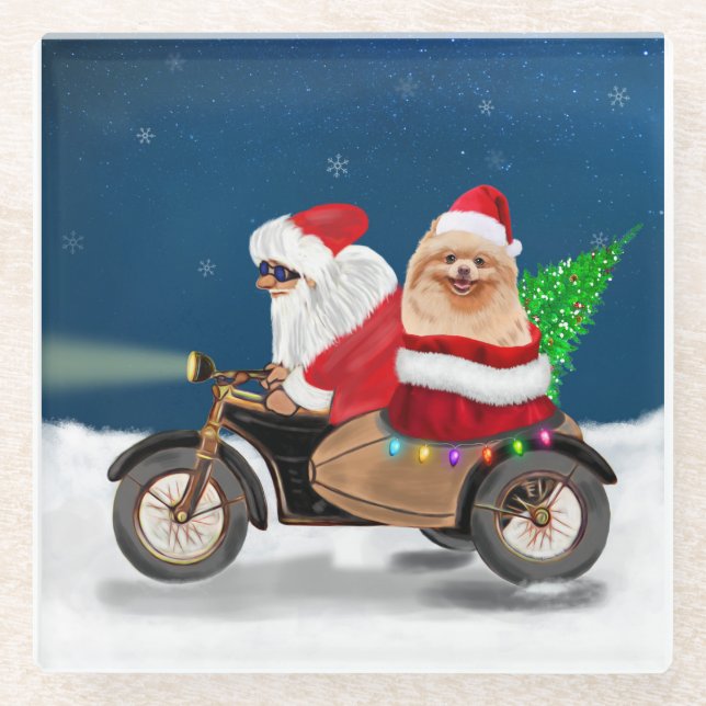 Posavasos De Vidrio Navidades porcinos de Pomerania (Anverso)