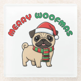 Posavasos De Vidrio Navidades Pug Coaster: Merry Woofmas