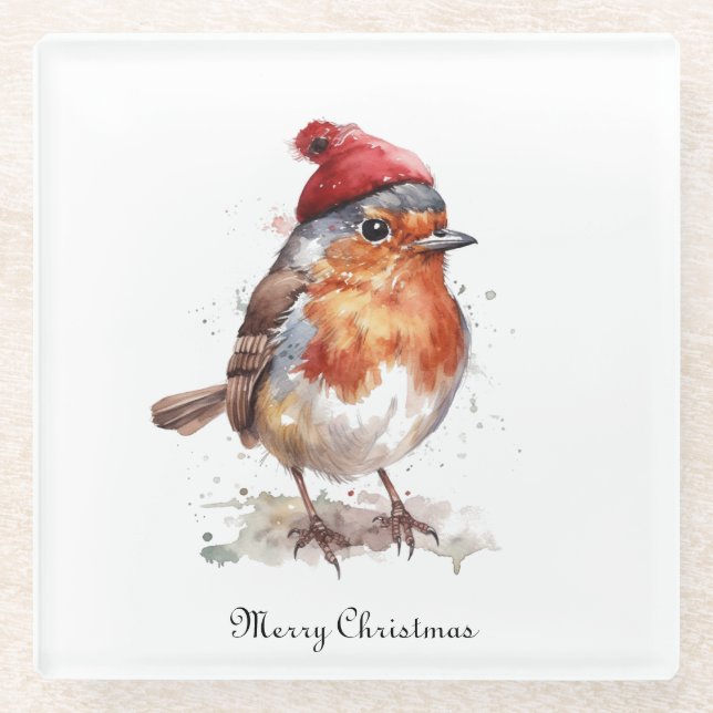 Posavasos De Vidrio Navidades Red Robin, personalizable (Anverso)