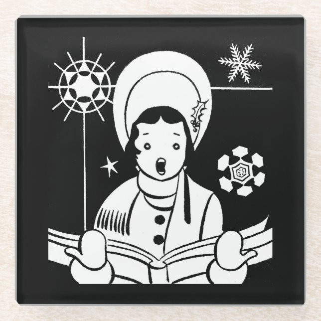 Posavasos De Vidrio Navidades retro Caroler (Anverso)