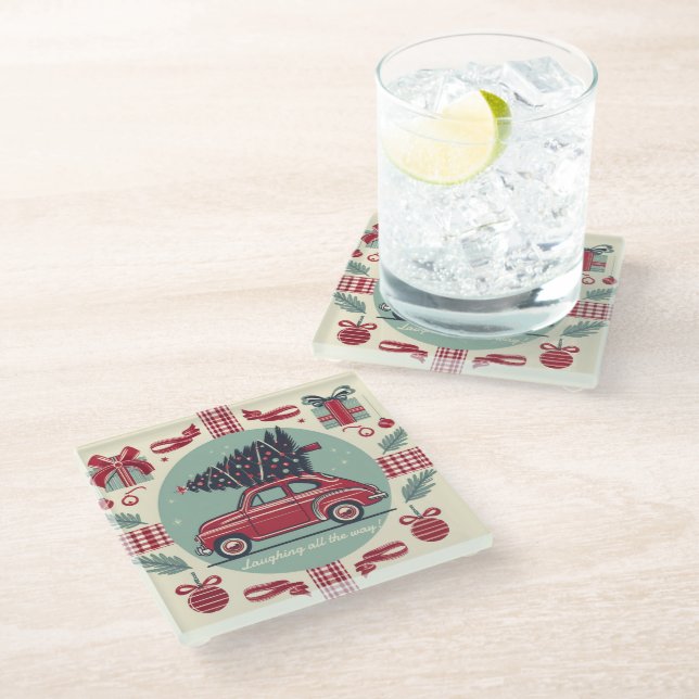 Posavasos De Vidrio Navidades Retro de vacaciones de época personaliza (Angular)