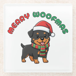 Posavasos De Vidrio Navidades Rottweiler Coaster: Merry Woofmas