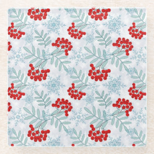 Posavasos De Vidrio Navidades, Rowan, rojo, blanco, copos de nieve