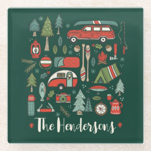 Posavasos De Vidrio Navidades rusos personalizados acampando en la cas