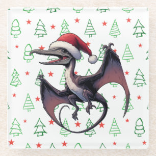 Posavasos De Vidrio Navidades Santa hat pterodáctilo