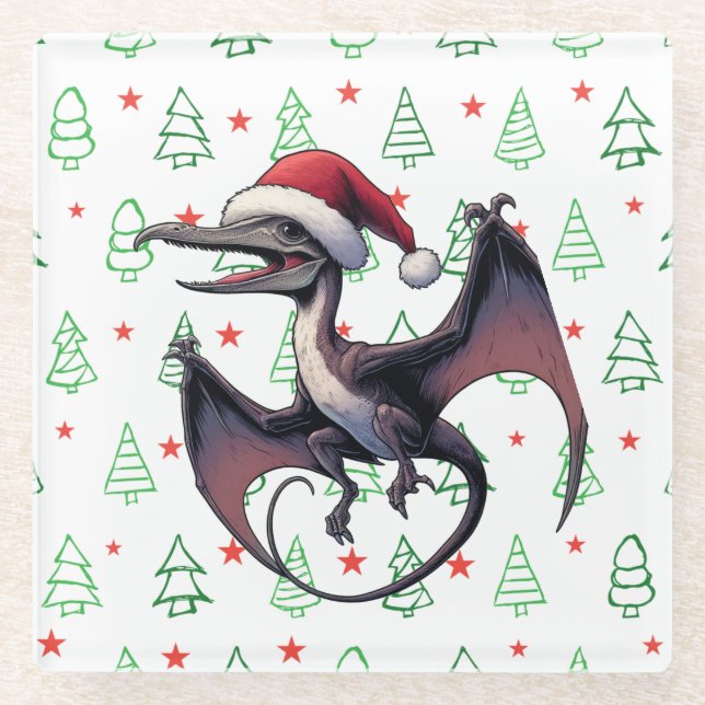 Posavasos De Vidrio Navidades Santa hat pterodáctilo (Anverso)