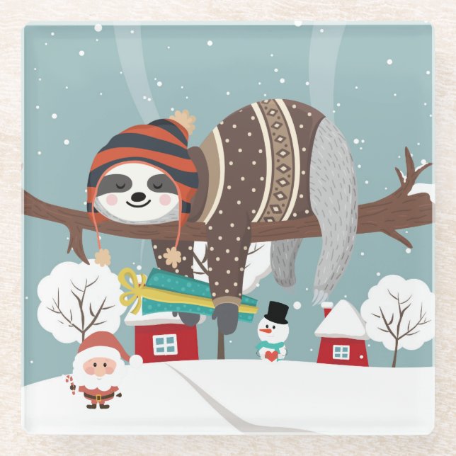 Posavasos De Vidrio Navidades Sloth (Anverso)