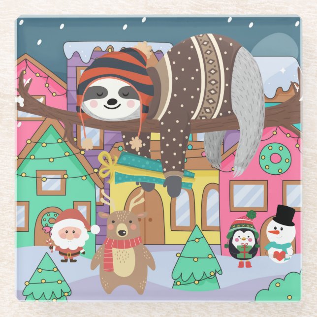 Posavasos De Vidrio Navidades Sloth (Anverso)