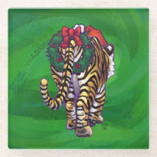 Posavasos De Vidrio Navidades Tigres En Verde