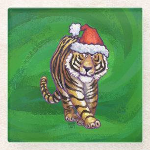 Posavasos De Vidrio Navidades Tigres En Verde