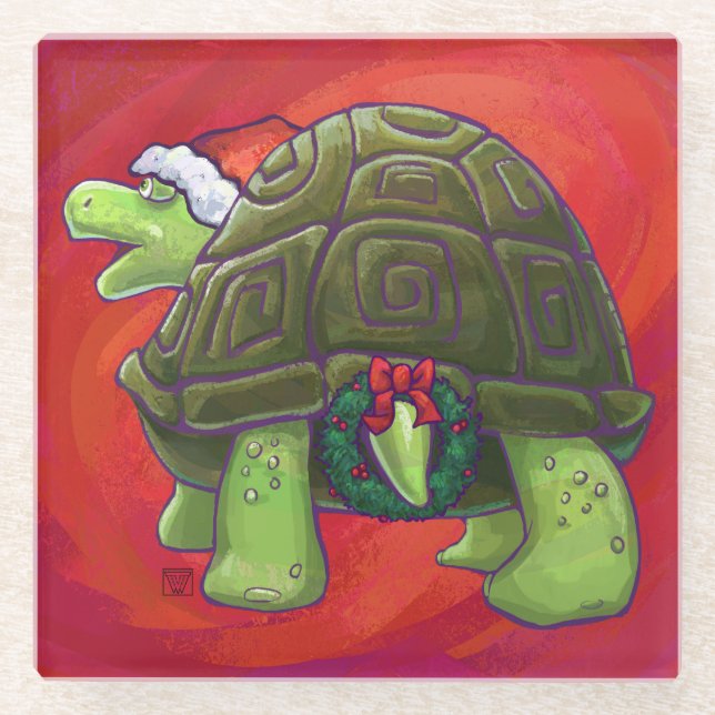Posavasos De Vidrio Navidades Tortoise En Rojo (Anverso)