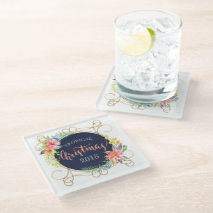 Posavasos De Vidrio Navidades tropicales modernos tipografía y flores