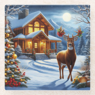 Posavasos De Vidrio Navidades/Winter Deer Lodge