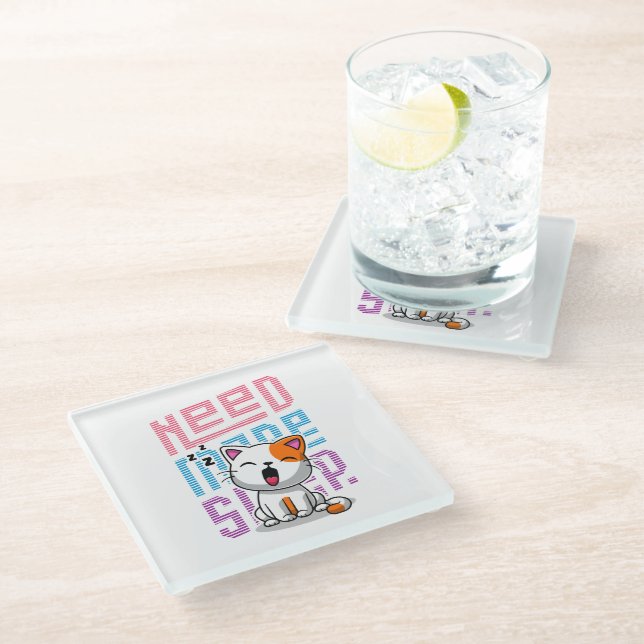 Posavasos De Vidrio Necesita más sueño | Divertida expresión de bostez (Angular)