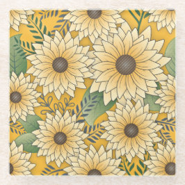 Posavasos De Vidrio Negrita Floral Amarillo Sunflower Garden