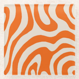 Posavasos De Vidrio Negrita Resumen Naranja Marble Wavy Stripe Retro