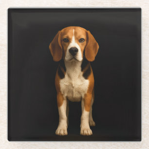 Posavasos de vidrio negro 4 Luxe, Beagle amable