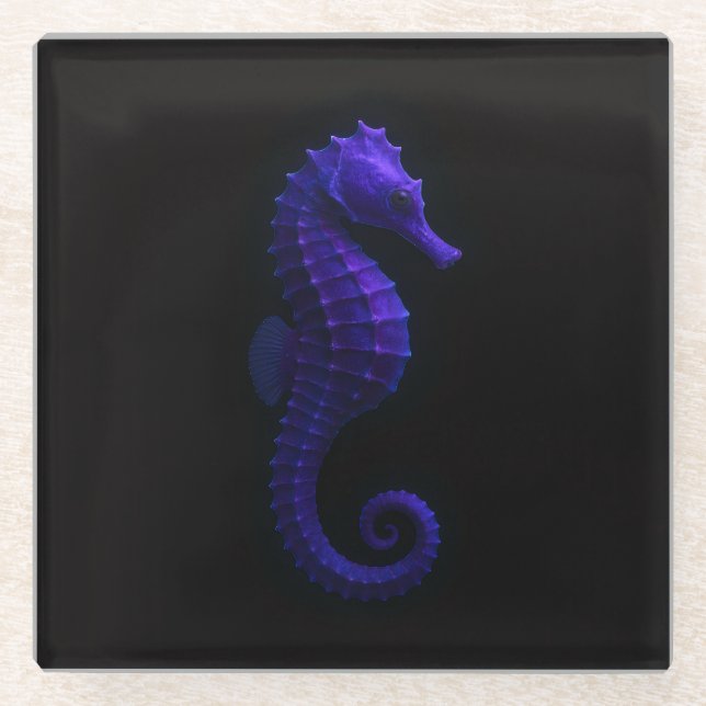 Posavasos de vidrio negro 4 Luxe, Caballito de mar (Anverso)