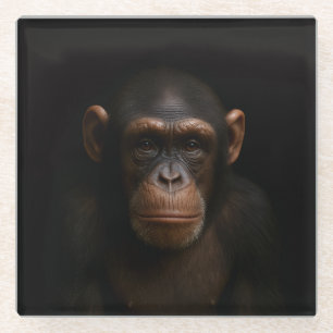 Posavasos de vidrio negro 4 Luxe, chimpancé sereno