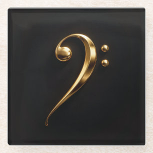 Posavasos de vidrio negro 4 Luxe con clave de fa d