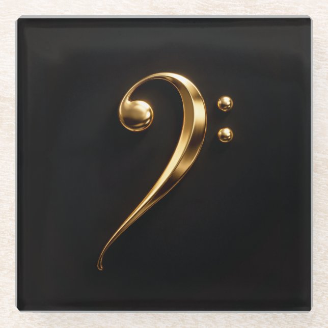 Posavasos de vidrio negro 4 Luxe con clave de fa d (Anverso)