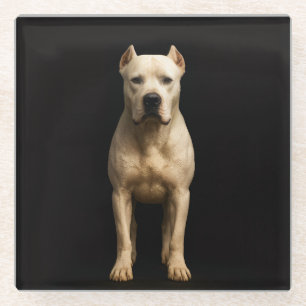 Posavasos de vidrio negro 4 Luxe con Dogo Argentin