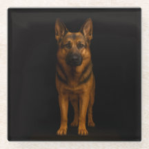 Posavasos de vidrio negro 4 Luxe con perro pastor