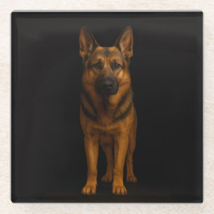 Posavasos de vidrio negro 4 Luxe con perro pastor