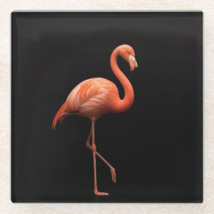 Posavasos de vidrio negro 4 Luxe, flamenco rosa