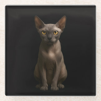 Posavasos de vidrio negro 4 Luxe, gato Sphynx