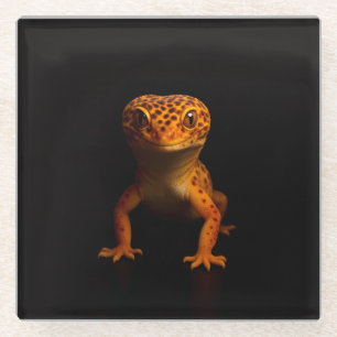 Posavasos de vidrio negro 4 Luxe, Gecko Leopardo L