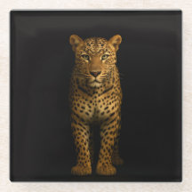 Posavasos de vidrio negro 4 Luxe, Majestuoso Leopa