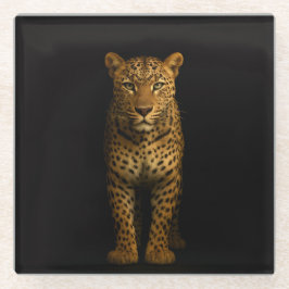 Posavasos de vidrio negro 4 Luxe, Majestuoso Leopa