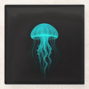 Posavasos de vidrio negro 4 Luxe, Medusa Aqua Glow