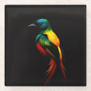 Posavasos de vidrio negro 4 Luxe, Pájaro tropical