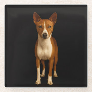 Posavasos de vidrio negro 4 Luxe, perro Basenji el