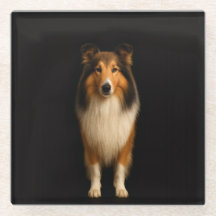 Posavasos de vidrio negro 4 Luxe, perro Collie lea