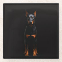 Posavasos de vidrio negro 4 Luxe, perro Doberman G
