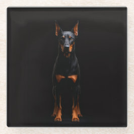 Posavasos de vidrio negro 4 Luxe, perro Doberman G