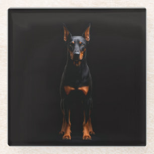 Posavasos de vidrio negro 4 Luxe, perro Doberman G