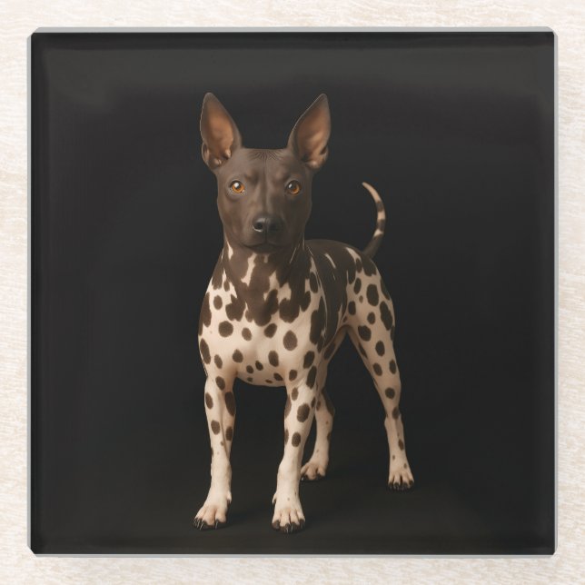 Posavasos de vidrio negro 4 Luxe, perro terrier si (Anverso)