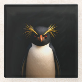 Posavasos de vidrio negro 4 Luxe, pingüino Rockhop